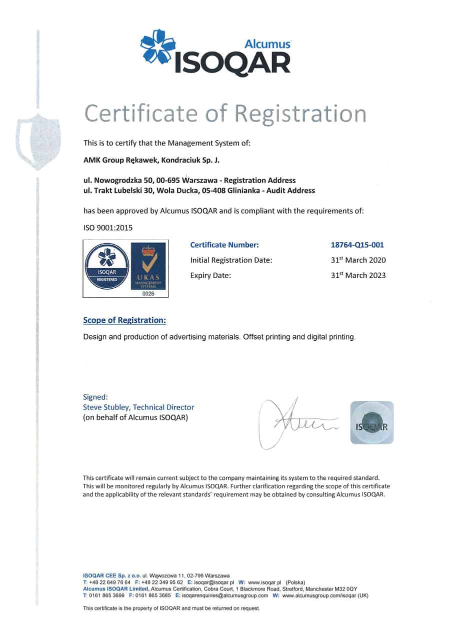 AMK Group printing house with ISO 9001:2015